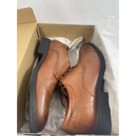 Clarks Men Steadwell Cap Toe Derby Oxfords Size US 10.5M Dark Tan Brown Leather Clarks Steadwell Cap Shoes Mens Size 11 Brown Leather Derby  main image 2